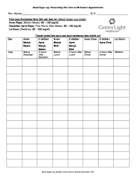 blood sugar log forms and templates