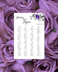 Wedding Seating Chart Poster Love Birds Purple Print Ready Digital File