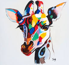 Colourful Giraffe Hand Painted Oil