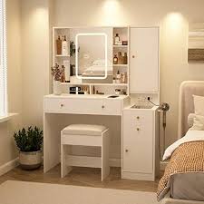 vabches white vanity desk with mirror