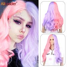 Female elf illustration, anime girls, wlop, letter, ghost blade. Alileader 24 Long Straight Front Lace Hair Wig Half Black And White Middle Part Synthetic Hair Half Pink And Blue Lace Wig Hair Synthetic Lace Wigs Aliexpress
