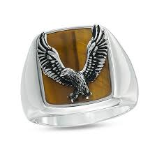 Effy Collection Mens Tigers Eye Eagle Overlay Signet Ring In Sterling Silver Size 10 Zales Outlet