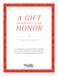 I have a few examples in my library that could be used for a possible starting point but, it would take a bit of time to modify one of them in order to get something close to what you have in mind. Give Your Gift In Honor Or Memory Of A Loved One Wycliffe Bible Translators