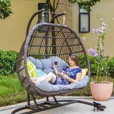 New Patio Double Egg Swing Chair With