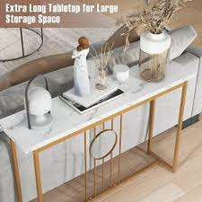 Faux Marble Slim Entryway Table Sofa Side