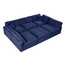 Best Master Furniture Remington 6 Piece Blue Velvet Modular Sectional