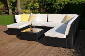 Finance from £25.63 a month 0% finance available. Lamanga 7 Seater Garden Rattan Corner Sofa Set With Table Grey