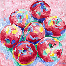 Red Apple Fruit Painting Original Art