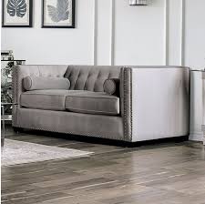 Accommodate your living space with this newaccommodate your living space with this new velvet fabric upholstery accent chair. Beautifully Tailored Light Gray Velvet Loveseat With Double Row Of Silver Nailhead Trim By Furniture Of America