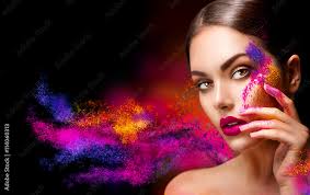 beauty woman with bright color makeup