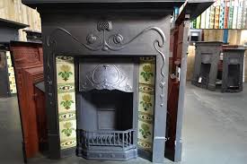 Art Nouveau Tiled Fireplace With