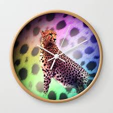 Cute Rainbow Cheetah Wall Clock By