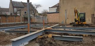 constructing steel beam foundation to