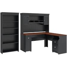 Bush furniture salinas computer desk with hutch in vintage black see more like this. Fairview L Desk With Hutch And Bookcase In Antique Black Engineered Wood Fv005ab