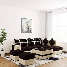 100 latest l shape and u model sofa designs 2020 at very low cost price 🔖 deepali furniture. Techno L Shape Sofa Set For Living Room 6 Seater Fabric Sofa Set For Living Room With 2 Puffy And Center Table Brown Beige Amazon In Home Kitchen