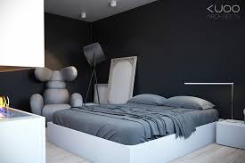 black gray white bedroom interior