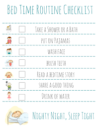 Bed Time Routine Checklist Free Printable Bedtime