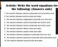 Write The Word Equations For