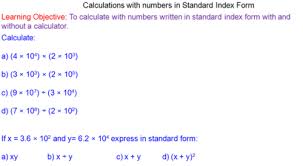 writing numbers in standard index form