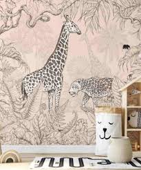 cheetah and giraffe jungle wallpaper