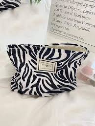 zebra striped zipper makeup bag black