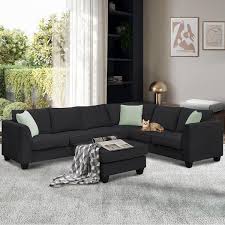 L Shaped Sofa Corner Couch Set In Black
