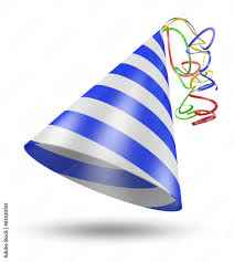 3d birthday party cone hat with blue