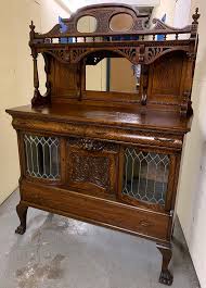 Oak Sideboard Buffet Leaded Glass Doors