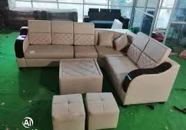 7 seater wooden l shape sofa set with