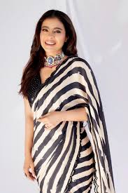 black white striped saree
