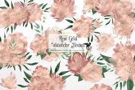 This set of 37 high quality hand painted watercolor floral clipart. Rose Gold Watercolor Flowers Clipart Grafik Von Digital Curio Creative Fabrica