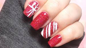 candy cane christmas gel nail design