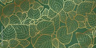 Golden Leaf Green Botanical Modern Art