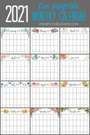 Free printable yearly calendar 2021. Floral Monthly 2021 Calendar Printable Creations By Kara