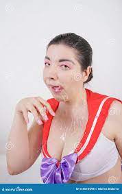 Chubby Woman with Big Tits Dressed in Cosplay School Uniform and Doused  with Condensed Milk on a White Background in the Stud Stock Photo - Image  of condensed, erotic: 145610698
