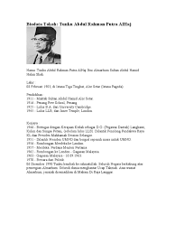 Tunku abdul rahman was the first prime minister of malaysia. Folio Biodata Tunku Abdul Rahman