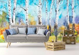 Birch Forest Watercolor Wall Mural