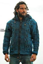 Warm Teal Wool Jacket Hoodie With