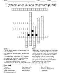 Systems Of Equations Crossword Puzzle