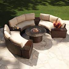 lloyd flanders contempo curved sectional sofa and fire pit set