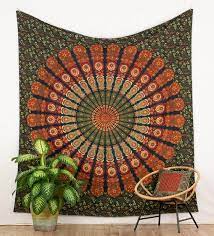 Mandala Tapestry Green Orange Indian