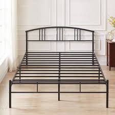 Vecelo Victorian Style Bed Frames Black Metal Frame Queen Platform Bed With Headboard Solid Sy Steel Slat Support