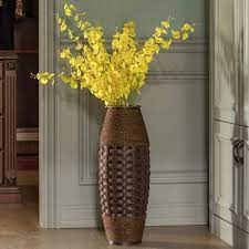 uniquewise antique cylinder style floor vase for entryway or living room bamboo rope brown 26 tall qi004083