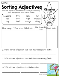 Write a noun for each adjective. Adjectives Worksheets For Grade 1 Free