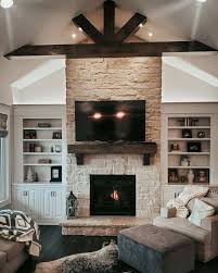 Vaulted Ceiling And Stone Fireplace