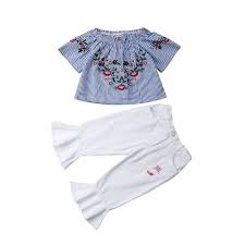 2pcs Kid Baby Girls Clothes Outfit Floral Tops Wide Leg Long Pants Sets
