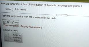 Center Radius Form Of The Equation