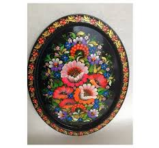 Oval Metal Tray Hand Painted Tray With
