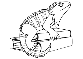 The iguana coloring pages show these large lizards in various poses and actions, often in its habitat in all its glory. Iguana Sitting On Books Coloring Page Free Printable Coloring Pages For Kids