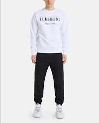 Iceberg Men's Crewneck White Cotton Sweatshirt With Contrasting Black Logo